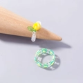 Handmade beaded ring with lemon charm and transparent resin fruit ring set - Lemon Acrylic Ring (SE1076)