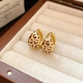Vintage gold hoop earrings with brown leopard print pattern in matte gold finish - Leopard Print Matte Gold Huggie Earrings (33# - Gold)