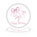 Close-up of circular birthday paper plates with pink watercolor bows and glitter text - 9 Inch Paper Plates 10pcs