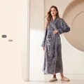 Long coral fleece bathrobe in elegant ash grey with white piping and waist tie - Elegant Grey (Female)