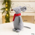 Gray felt mouse Christmas gnome doll with red knit scarf decor, 32cm festive ornament - Large Christmas Mouse