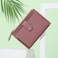 Slim dusty rose PU leather wallet with multiple card slots and secure metal zipper - Watermelon red