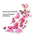3D double-layer pink butterfly wall stickers with magnets and adhesive for home decor - Magnet with Adhesive / Pink Double Layer 12PCS