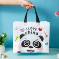 White non-woven panda shopping bag with I LOVE china print and black handles - Cartoon Panda / Horizontal 27*32*10cm