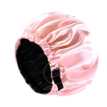 Pink and black double-layered satin bonnet with adjustable elastic strap and buckle - Champagne