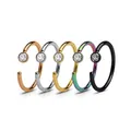 Set of five stainless steel C-shaped nose rings with sparkling CZ diamonds in multi colors - 5-Piece Set