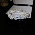 Close-up of a luxury multi-layer flower bangle with crystals in a black jewelry box - 10# Silver Flower Bangle