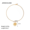 Golden stainless steel sun pendant necklace with hammered texture and openwork design - Spiral Texture Sun Pendant Choker (JDNW2311008)