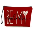 Borsa per trucco in tela rossa con stampa Be My Valentine e cinturino da polso nero - Lino Fine con Fettuccia / Stampa BE MY Valentine