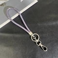 Detail of luxury purple crystal phone lanyard with silver ring and lobster clasp - 6mm Rhinestone Pendant / Purple (K3128)