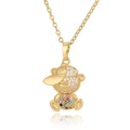 Detailed shot of a gold bear pendant with colorful gemstones and white zircons - D933-2 Colored Zircon Cap Bear