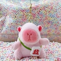 Pink Capybara plush keychain with a white mini bag and golden metal hook accessory - Pink Red Fortune + Gold Clip