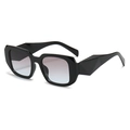 Retro rectangle thick frame sunglasses with black gradient lenses and geometric temples - Black Frame Tea Blue Lens