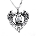 Collana con ciondolo teschio gotico con ali e spada in argento antico vintage - Ciondolo Color Acciaio (E0102) Senza Catena