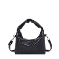 Black woven texture shoulder bag with top handle and gold hardware in a minimalist style - Black