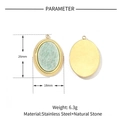 Detail of natural stone pendant with 26mm x 18mm size specs on gold stainless steel - VG636 (Green Large Oval)