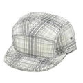 Vue détaillée du chapeau de camping à 5 panneaux à carreaux gris et blancs avec bord plat - M (56-58cm) / Beige (Carreaux Gris et Blanc)