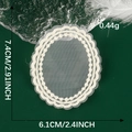 Detailed view of white oval lace patch with floral embroidery measuring 7.4cm by 6.1cm - White Mesh Oval Style (03)