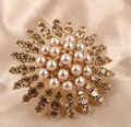 Detailed macro view of vintage Indian sunflower ring with pink pearls and gold rhinestones - Adjustable Open / Champagne KC Gold