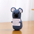 Handmade crochet blue koala plush doll holding a small motivational message card - Koala