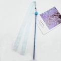 Sky blue cat teaser wand with glitter rod, soft fur ball and elegant ribbons for pets - Blue Fairy Streamer