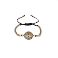 Colorful Evil Eye charm bracelet with gold-plated beads and adjustable cord for women - Woven Tri-color Bead Chain Style / Multi-color