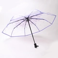 Transparent folding umbrella featuring purple cherry blossom prints and black frame - Automatic Sakura Purple
