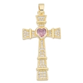 Goldener Kreuzanhänger mit rosa Herzstein und Mikro-Pave-Besatz aus weißen Zirkonia - Rosa Herz Zirkonia Kreuz (Stil 37)