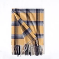 Soft faux cashmere scarf with yellow and grey plaid pattern and fringe tassels - 70*180cm / Light Yellow
