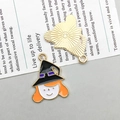 Cute Halloween witch enamel pendants with black hats and golden textured backings - Witch Head (18*23mm)