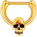Polished golden skull septum nose ring made of high-quality stainless steel metal - Gold Skull