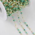 Bohemian style square green crystal beads and gold metal chain roll for DIY jewelry - Gold (Square Bead) / 1 Meter/Pack / Green