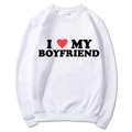 Felpa bianca girocollo con stampa I Love My Boyfriend e cuore rosso decorativo - S / Bianco Slogan