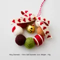 Handmade Christmas felt ball wreath with golden star bell and red heart bow decoration - Diameter 10cm / Mini Wreath A (Heart Print Bow)