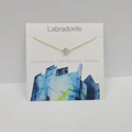 Labradorite irregular crystal necklace on display card with gold cross chain necklace - Flash Stone (Labradorite)