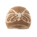 Berretto in maglia marrone e beige con motivo a farfalla da donna, caldo cappello invernale - Adulto (55-60cm) / Cachi