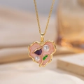 Collar de corazón bañado en oro 18k con colgante de esmalte rosa y perlas de mujer - Corazón Rosa Tulipán (A15 Rosa)