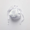 White satin drawstring pouch bag for jewelry storage with silk ribbon closure - White
