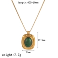 Vintage gold necklace with green oval stone pendant including size and weight specs - Green Stone Gold Necklace(TN6724-GN)