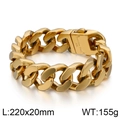 Pulsera de cadena cubana pesada de 220x20mm en acero inoxidable 316L acabado dorado - 20.5CM / Dorado