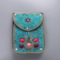Sac bandoulière bohème turquoise fait main avec perles et pierres colorées - Floral Pierre Cyan