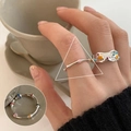 Silver bamboo style ring with colorful enamel segments shown on a model's hand - JZ6968 Silver Colorful Enamel Bamboo Joint Ring