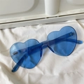 Chic transparent blue heart-shaped rimless sunglasses with cat-eye polygon style - One-piece Heart Blue Rimless
