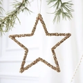 Sparkling gold star Christmas tree ornament with glitter finish and hanging rope - 12CM Medium Star / Champagne