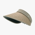 Straw sun visor hat in beige and olive green with a metallic logo detail - Adjustable / Khaki