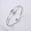 Bracciale a doppia fila in acciaio inossidabile argento con design malocchio e strass - Color Acciaio
