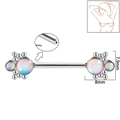 Silver stainless steel nipple ring with colorful opal flower top and 8mm width - 1.6x14mm (Threadless) / Style 4-White Glitter