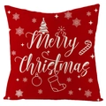Housse de coussin Noël en lin rouge avec texte Merry Christmas et motifs sur fond blanc - Décor Festif Merry Christmas (YMD113-4)