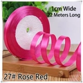 Rose red 1cm satin ribbon for gift wrapping and hair braiding, 22 meters long, #27 shade - 27# Rose Red
