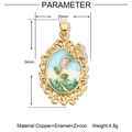 Detail view of 18k gold plated enamel flower pendant with 34mm size and zircon stones - YE056-2/Rose Butterfly Oval/Gold Border